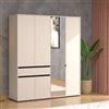 Dmora Guardaroba Grande Hofu 183x211h cm Bianco Crema 4 Ripiani un Cassetto, Armadio Camera da Letto Appendiabiti