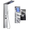KEOKBON Colonna doccia con pannello LED - Doccia a pioggia a soffitto, 2 massaggi per il corpo, doccia a mano, beccuccio a cascata 5 in 1 - Finitura in acciaio inossidabile argento