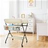 Willonin Fasciatoio pieghevole, fasciatoio con cesto portaoggetti, cintura di sicurezza e 4 ruote con freno, regolabile in altezza 74 x 63 x 92-98 cm, beige chiaro