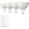 Philips Hue Pacchetto vantaggio - GU5.3 - con 4 Faretti LED (MR16) - 12V - Luce da bianca calda a bianca fredda - Incl. Hue Interruttore Dimmer - Hue White Ambiance