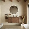 Parama Mobile bagno sospeso 100cm tre ante rovere scuro cannettato con lavabo bianco lucido | Pelion