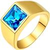 U7 Anello Uomo con Pietra Nera Onice Quadrata da 8mm Acciaio Inossidabile Anello con Pietra in Cristallo Creato Anello Uomo Oro 17 Regalo per Uomo e Ragazzo