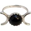VIE Anello regolabile in bronzo bianco, abbraccio lunare, 7 mm, agata nera rotonda