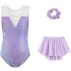 TiaoBug Body Ginnastica Artistica Bambina con Gonna Corta Tuta Pattinaggio Artistico Body Danza Classica Moderna con Gonna Tutu Ballerina Costume da Ballo Da Sala Jazz Viola 11-12 anni