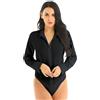 Hansber Women Bodybluse Aderente Maniche Lunghe Camicetta Blusone Body Elegante Colletto Alla Coreana Camicia Bottoni Slim Fit Business Ufficio Bodysuit Elasticizzato Nero S