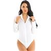 Agoky Camicia Body Donna Blusa Elegante Manica Lunga Camicetta Slim Fit Estiva Maglia Formale con Bottoni Camicia a Body Stile Business Top Bodysuit Shirt Bianco M