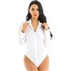 inhzoy Body a Camicia Bianco da Donna Leotard Pagliaccetto Camicetta con Bottoni Maniche Lunghe Monopezzo da Ufficio Lavoro Jumpsuit Body da Ginnastica Yoga Allenamento Bianco L