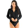 YiZYiF Camicia Top Blusa da Donna Elegante a Manica Lunga Slim Fit Estiva Morbido Maglia Colletto Perizoma Nuovo Camicia a Body Stile Business Bodysuit Shirt Nero Bianco Nero M