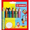 STABILO woody 3 in 1 duo - Matita colorata Multi-Funzione - Mina a 2 Colori - Astuccio da 6 - con Temperino - 6 Matitoni e 12 colori