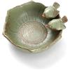 TLDBATICE Mangiatoia per Uccellini da Esterno in Ceramica, Decorazioni Abbeveratoio per Uccelli con 2 Uccellini Decorativi, Resistente al Gelo Mangiatoia per Uccelli per Giardino Terrazza, Verde
