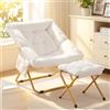 Clevich Poltrona Reclinabile con Poggiapiedi Relax in Peluche (Bianco) | Poltrona da Lettura con Imbottitura Extra Soffice e Tasca Laterale, 72 x 76 x 78 cm