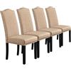Yaheetech Set 4 Sedie Sala da Pranzo Schienale Alto Imbottite Moderne in Tessuto Eleganti Gambe in Legno Massello Schienale Alto con Bottoni Imbottiti Portata 136 kg Cachi