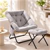 Clevich Poltrona Reclinabile con Poggiapiedi Relax in Peluche (Grigio) | Poltrona da Lettura con Imbottitura Extra Soffice e Tasca Laterale, 72 x 76 x 78 cm