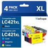 Washope LC421XL LC-421 LC 421 XL Alta Capacità Cartucce Compatibili per Brother LC421 LC-421XL Multipack per DCP-J1050DW MFC-J1010DW DCP-J1140DW DCP-J1800DW (Nero Ciano Magenta Giallo,4-Pack)