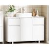 BEWISHOME Mobile Sottolavabo per Bagno, Mobiletto da Bagno, Doppio Cassetto, Tre Ante, Ampia Capacità di Contenimento, Mobile Bagno con Gambe, 90 x 30 x 62,5 cm, Bianco, EYSG01W