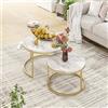 hitsuki Tavolino Salotto 2 Pezzi, Tavolo Soggiorno con Cornice Doro, Tavolino Effetto Marmo, Tavolo Salotto Moderno, Diametro 80 + 60 cm, Bianco
