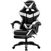BAKAJI Sedia Gaming Poltrona da Ufficio Direzionale Ruote Girevole Sportiva Racer Direzionale Office Racing Presidenziale Casa Studio Sedia Da Scrivania Altezza Regolabile (Nero e Bianco)