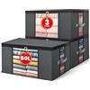 NEWSONA 3 Pezzi Contenitori Sottoletto 60L per Vestiti, Borse Salvaspazio Pieghevoli in Tessuto non Tessuto 120g con Doppia Finestra Trasparente Frontale e Laterale, Maniglie Rinforzate, Grigio
