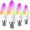 ANWIO Lampadina Alexa, Lampadina Smart,5W Equivalenti a 40W,470Lm,C37, Lampada Smart Wifi E14 con Telecomando Compatibile con Alexa, Echo and Google Assistant, RGB Intelligente Dimmerabile,4 Pcs