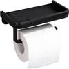 MENGCOOL Porta carta igienica con ripiano, montaggio a parete senza foratura, lega di alluminio, nero, porta carta igienica con ripiano per cellulare per bagno (nero opaco)