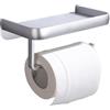 MENGCOOL Porta carta igienica con ripiano, montaggio a parete senza foratura, lega di alluminio, nero, porta carta igienica con ripiano per cellulare per bagno (argento opaco)