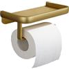 MENGCOOL Porta carta igienica con ripiano, montaggio a parete senza foratura, lega di alluminio, nero, porta carta igienica con ripiano per cellulare per bagno (oro opaco)