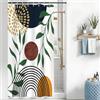 Uiiooazy Tenda Doccia Antimuffa, Tenda da Doccia 120x180cm Blu Navy Boho Chic Foglie Verde Astratta Marrone Sole Tende da Bagno Tessuto Lavabile Impermeabile Tende per Vasca da Bagno con 8 Anelli