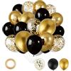 WQDD STANPET 50 Pezzi Palloncini Compleanno in Lattice Neri e Oro Metallizzato, 10 Pollici, Include Palloncini con Coriandoli e Nastro, Decorazioni per Feste di Matrimonio, Anniversario, Laurea, Baby Shower
