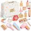Herefun Set Trucchi Bambina in Legno Finti, 25 Pezzi Trucchi Bambina Giochicon, Set Trucco e Parrucchiere con Borsa Cosmetici e Elastici, Giocattoli Finti Montessori per Gioco di Ruolo, Regalo Bimba