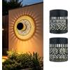 Lumosmart 2 lampade a energia solare a forma di mandala, per parete, impermeabili, a energia solare, in metallo, ferro, traforate, decorative, per esterni, giardino, gradino, recinzione, terrazza, patio