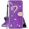 SEHEYA per iPhone 15 Pro Cover Libretto Brillantini Amore Cuore Diamante Motivo Custodia PU Pelle Glitter Portafoglio a Libro Donna Flip Case Magnetica Protezione Caso, Lavanda Viola