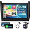VECHTEL 2G&64G 9 Autoradio per VW Polo 2011-2016 con Carplay Android Auto Wireless Android 15,Touchscreen Bluetooth RDS/FM Radio,Mirror link,Wi-Fi GPS Navi,Telecamera posteriore AHD