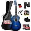 Pyle Kit per chitarra acustica per principianti, 1/2 junior, strumento a corda in nylon con capotasto, tracolla, set di corde extra, custodia, chitarre per principianti, adulti e giovani, 86,4 cm, blu