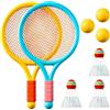 Taiyyi Set di racchette da tennis per bambini, 2 racchette, 3 palline da badminton, 3 palline da tennis, adatte per sport all'aperto e al chiuso (blu-giallo)