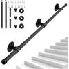OUUTMEE Corrimano da 200 cm, nero in ferro battuto, calibro: Ø 25 mm, adatto per interni ed esterni, ringhiere per scale, con supporto a parete e tappi terminali