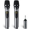 LEKATO Microfono wireless ricaricabile a 2,4 GHz Microfoni per canto Fino a 30 ore di autonomia Microfoni portatili in metallo cordless Set per discorsi di canto DJ Chiesa, feste, matrimoni