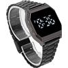 Fockety Orologio sportivo digitale, orologio touch screen con cinturino in acciaio inossidabile Orologio digitale multifunzionale a LED trasparente con funzione cronografo di allarme per uomo donna(Nero)