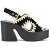 MOU RAFFIA PLATFROM WITH BACK STRAP BLACK WHITE