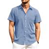 PrimeCrest Camicia Lino Uomo Maniche Corte Estiva Leggera Traspirante Regular Fit Casual Tinta Unita Button-Down Spiaggia Vacanza con Taschino Grigio M