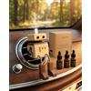 Towonshy Profumatore Auto in Legno Oscillante con 3 Fragranze (Lavanda/Hiltonn/Gelsomino), Diffusore di Aromi per Auto, Figurina in Legno Fatto a Mano, Deodorante Auto Decorativo Oscillante - Legno Naturale