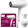 Philips Asciugacapelli Serie 5000, tecnologia ThermoShield, agli ioni, 2100°W, bianco, con beccuccio per styling e diffusore, modello BHD500/20