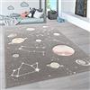 Paco Home Tappeto da gioco con stelle e pianeti per la cameretta dei bambini in grigio, Dimensione:120x170 cm