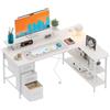 Xyphren Scrivania a forma di L con 3 cassetti in tessuto, 120 x 80 cm, scrivania angolare reversibile con supporto per monitor, spina e porta di ricarica USB per home office, bianco