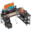 Xyphren Scrivania a forma di L con 3 cassetti in tessuto, 120 x 80 cm, scrivania angolare reversibile con supporto per monitor, spina e porta di ricarica USB per home office, nero