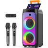 JYX Karaoke con 2 Microfono Wireless 800W Cassa Bluetooth Grande IPX4 Sistema PA
