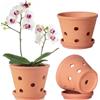 Orceler PDTXCLS - Vaso per orchidee, set da 3 pezzi, marrone, 15,2 cm di larghezza x 12,7 cm di lunghezza x 11,9 cm di altezza, per interni ed esterni, stile classico, argilla terracotta, traspirante, foro di