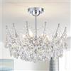 WUZUPS Candelabro Cristallo a Sospensione 6 Luci, Luminare Moderno per Camera da Letto, Hall, Bar, Cucina e Bagno, H 48,7 x W 50, Base E14, Bianco Antico