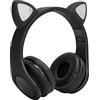 Yunseity Cuffie Bluetooth per Bambini Cat Ear con Microfono, Cuffie per Bambini Illuminate a LED, Supporto per Scheda TF, Cuffie Pieghevoli per Bambini Sopra L'orecchio per Ragazze Ragazzi Adulti(Nero)