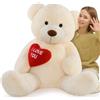 MorisMos 150cm Orso Peluche Gigante con Cuore Rosso I Love You XXL Ivory