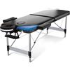 FENIXSHOP24 LETTINO MASSAGGIO PROFESSIONALE 2 ZONE IN ALLUMINIO PORTATILE Nero